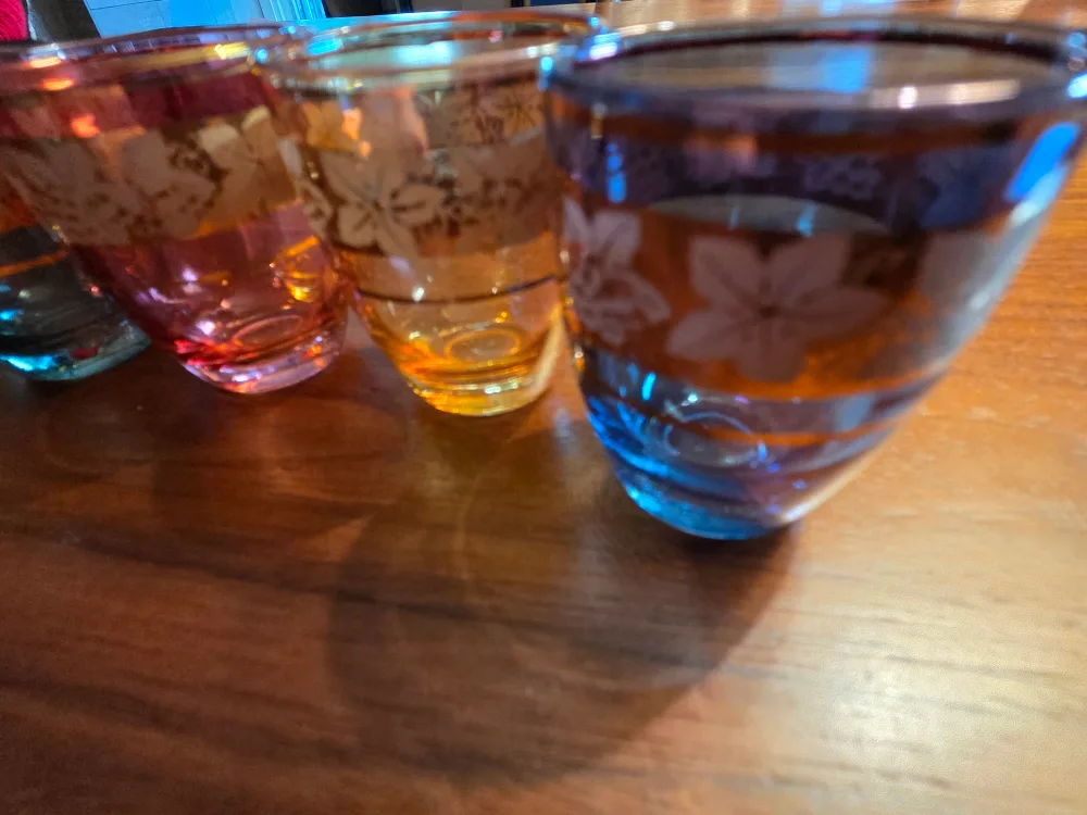 Vintage Coloured Shot Glasses with Floral Design thumbnail