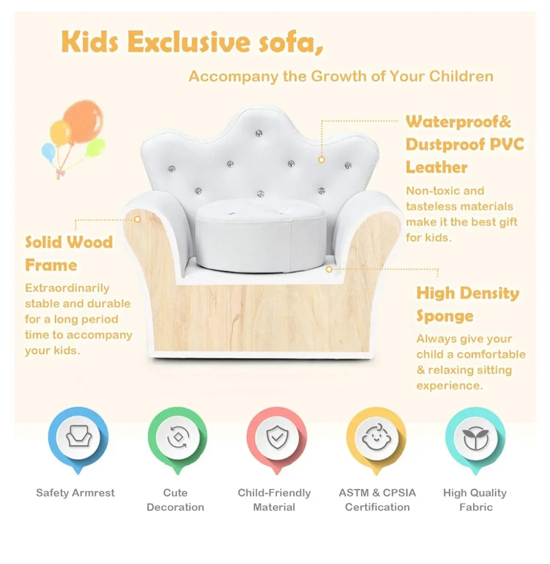 Kids White Crown Sofa Chair + Ottoman, 18+ Months image indicator(4)