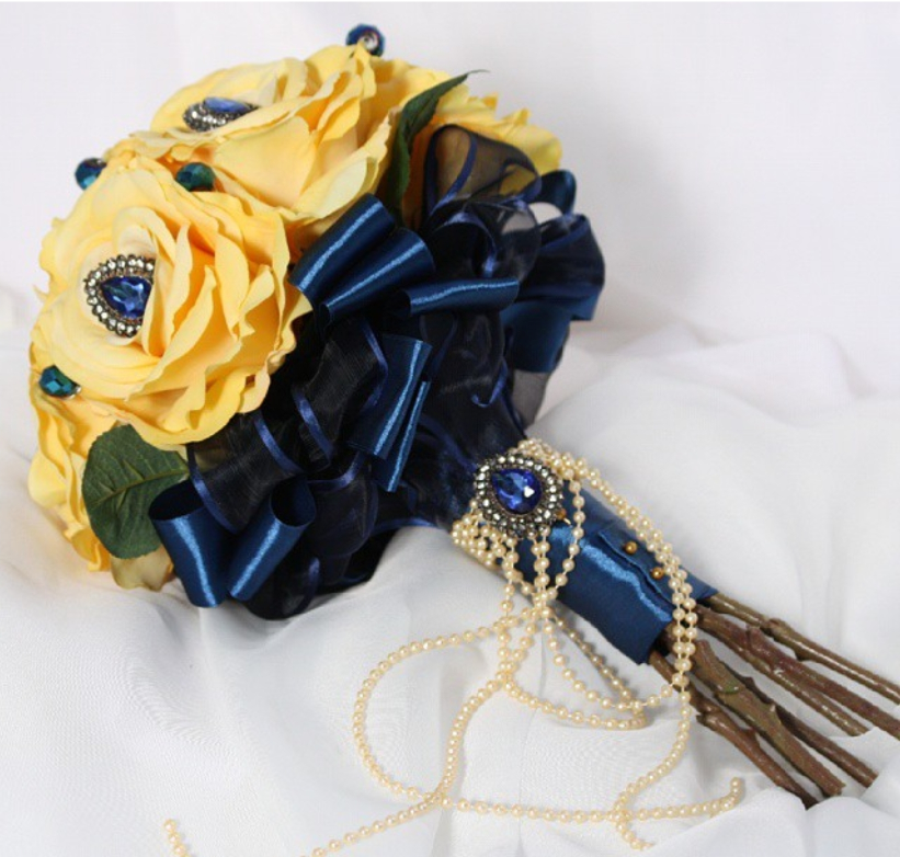 Yellow & Blue Decorative Flower Bouquet - photo 2
