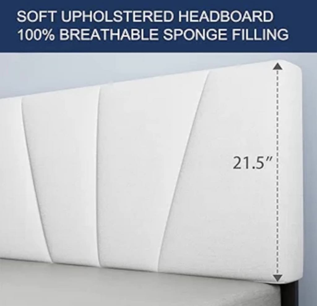 Queen Size Bed Frame with Headboard, White - photo 2