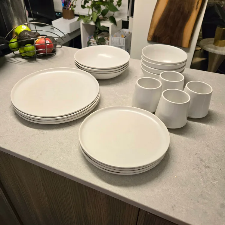 White Dinnerware Set - Plates, Bowls, Cups thumbnail