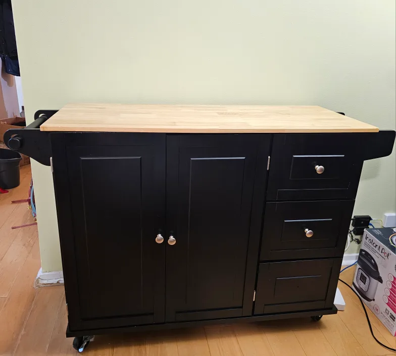 Black Kitchen Island Cart with Wood Top thumbnail