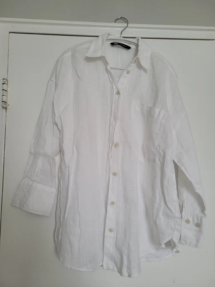 Zara Women's White Linen Blend Oversized Shirt thumbnail