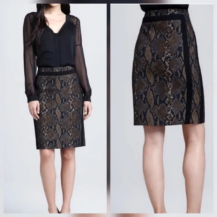 Diane von Furstenberg "Marta" Jacquard Snakeskin Skirt Size 10 image indicator(3)