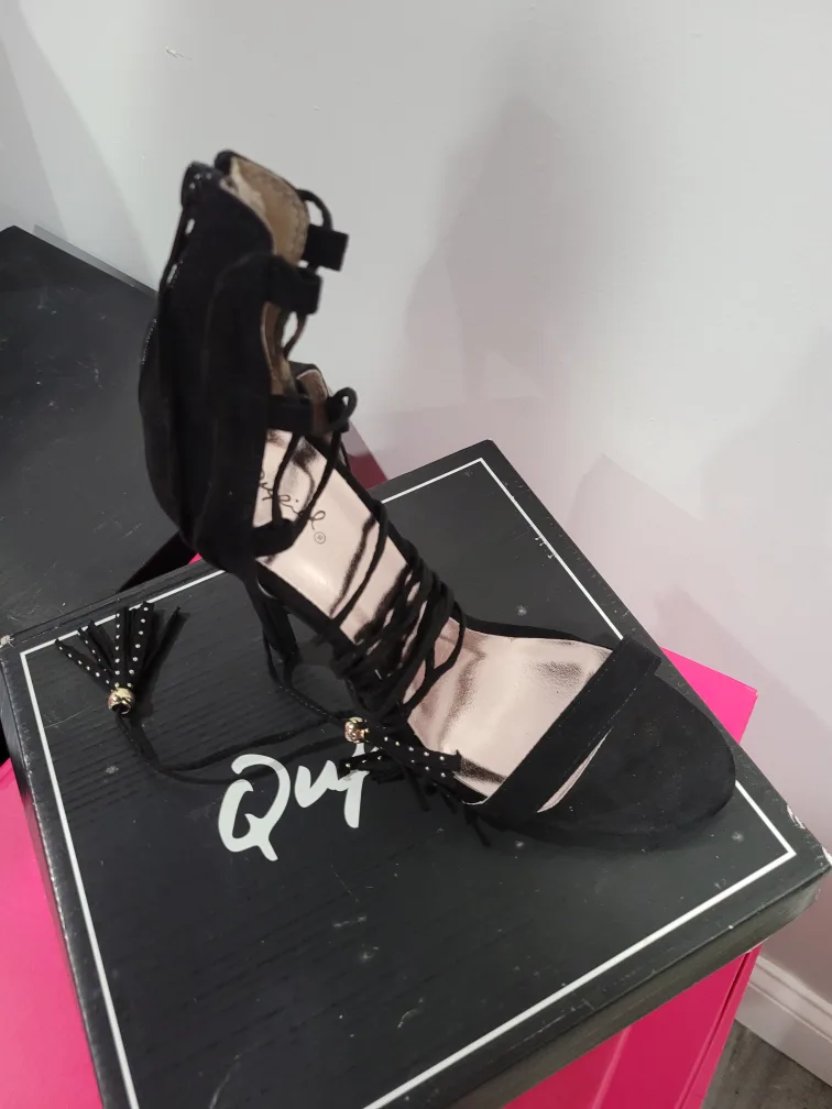 Qupid Black Suede Heels - Size 9 thumbnail