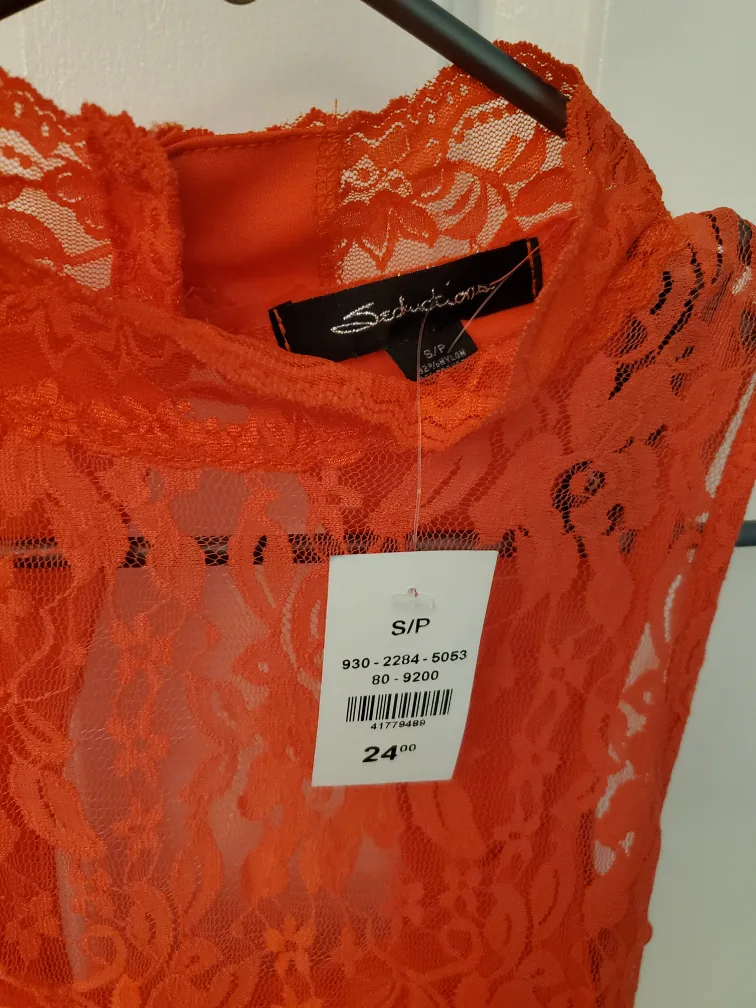 New Seductions Peach Orange Lace Dress - Size S image indicator(4)