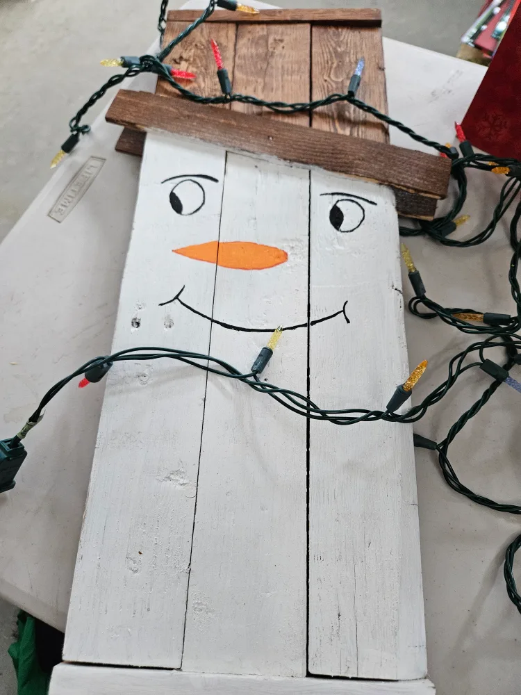 Handmade Wooden Snowman/Scarecrow with Lights