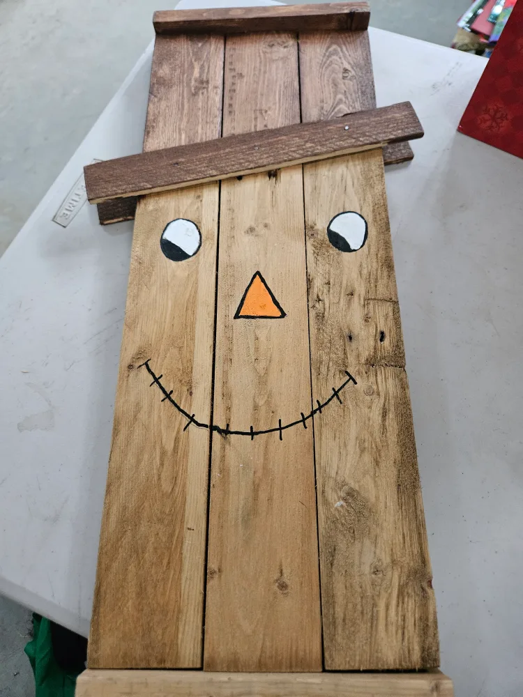 Handmade Wooden Snowman/Scarecrow with Lights thumbnail