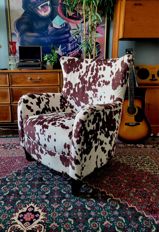 Modern Rustic Cowhide Arm Chair (Delivery Available) thumbnail