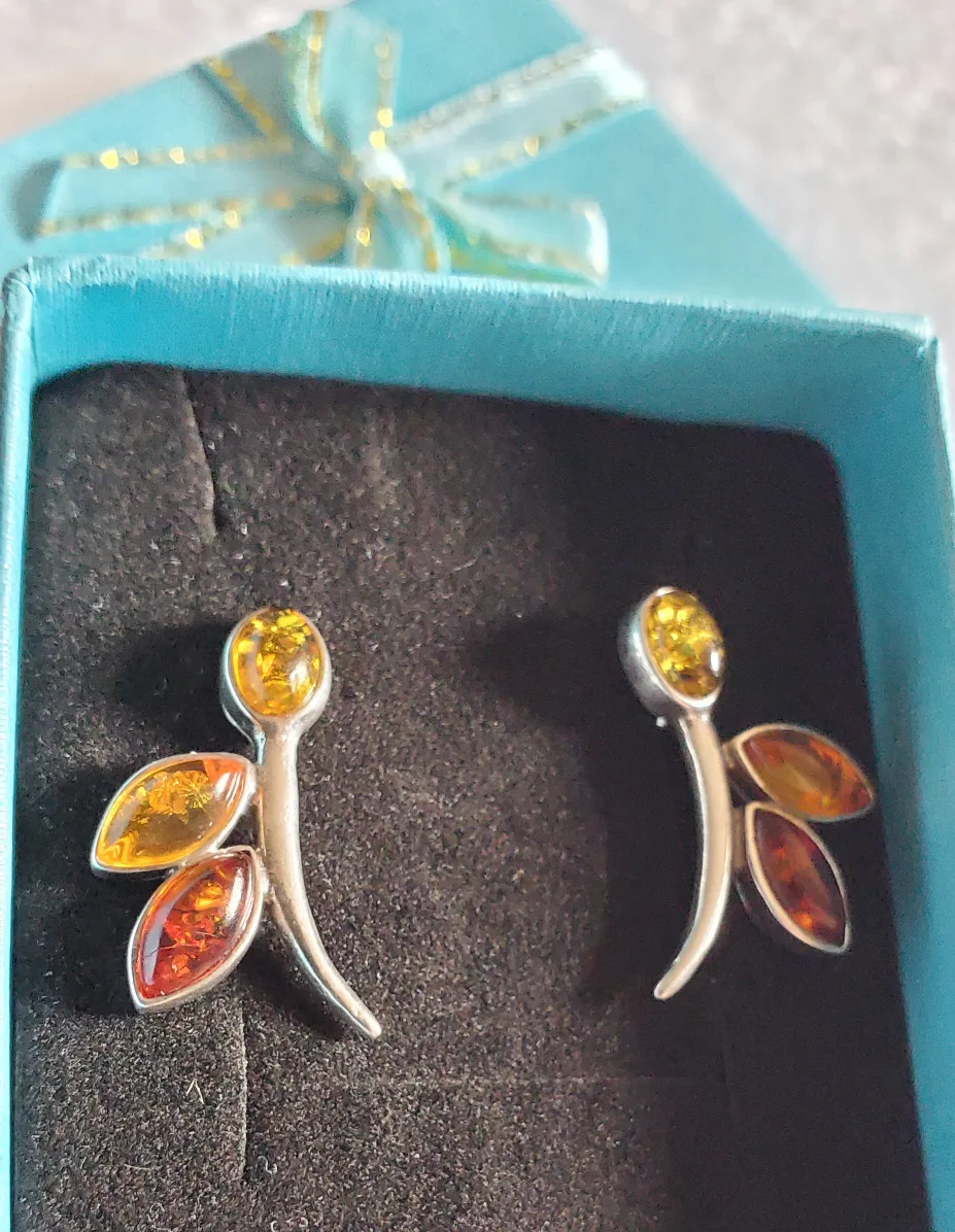 Amber Dragonfly Sterling Silver Earrings thumbnail