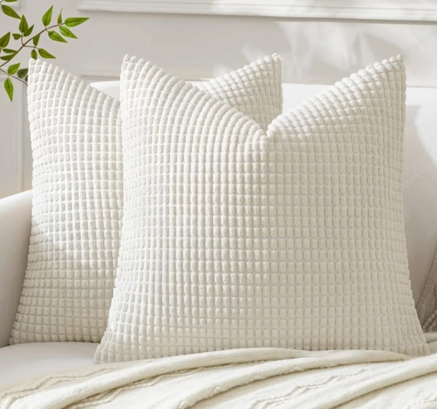 Cream White Corduroy Pillow Covers – Set of 2 (20x20 Inch) thumbnail