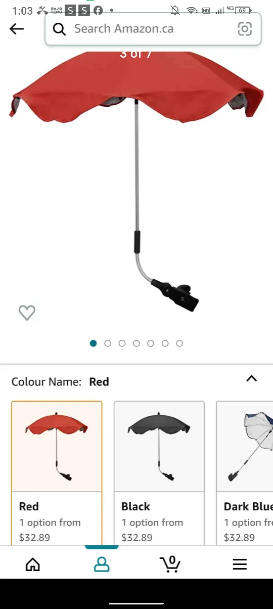 Red Outdoor Sunshade Umbrella - Clamp-On Beach Chair NEW image indicator(3)