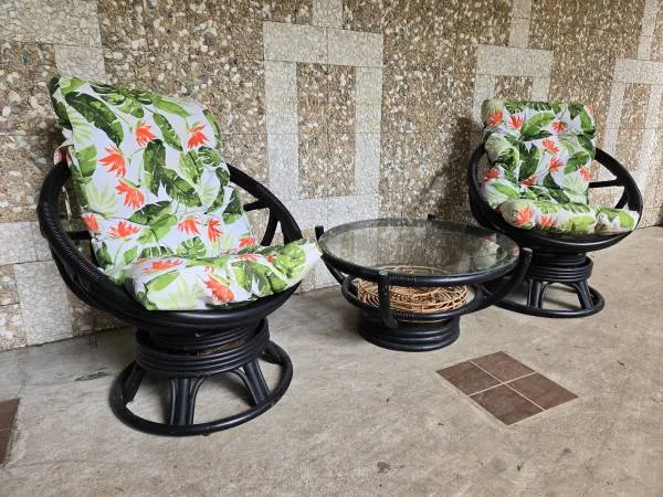 Pair of Vintage Rattan 3 Piece Patio Set (Delivery Available) thumbnail