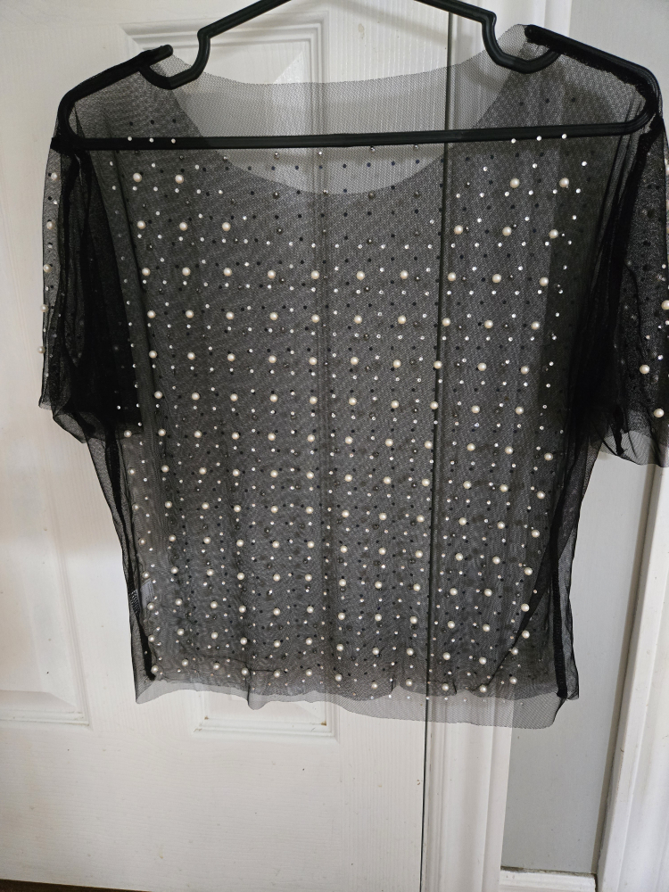 New Black Beaded Mesh Top - photo 3