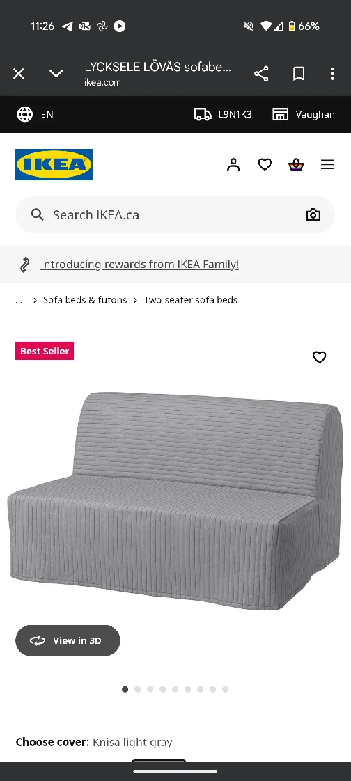 IKEA LYCKSELE LÖVÅS Sofa Bed - Knisa Light Gray thumbnail