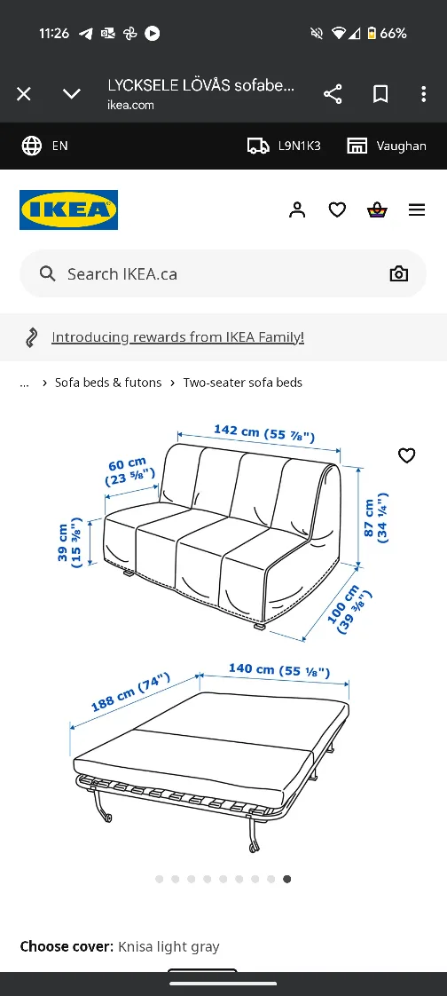 IKEA LYCKSELE LÖVÅS Sofa Bed - Knisa Light Gray image indicator(4)