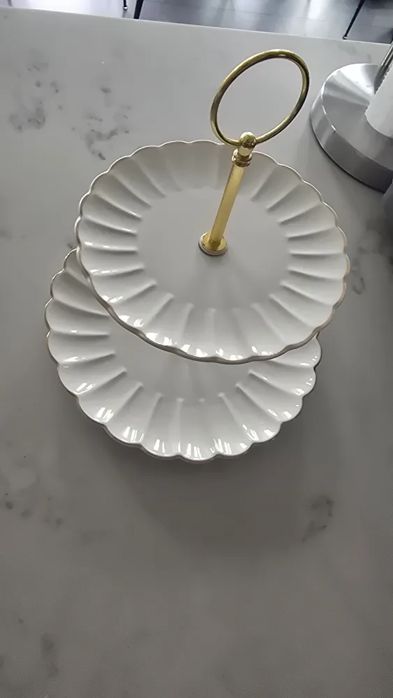 Two-Tiered Dessert Stand, White & Gold thumbnail
