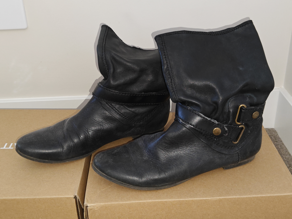 Nine West Women Leather Boots - Black - Size US 8.5 M