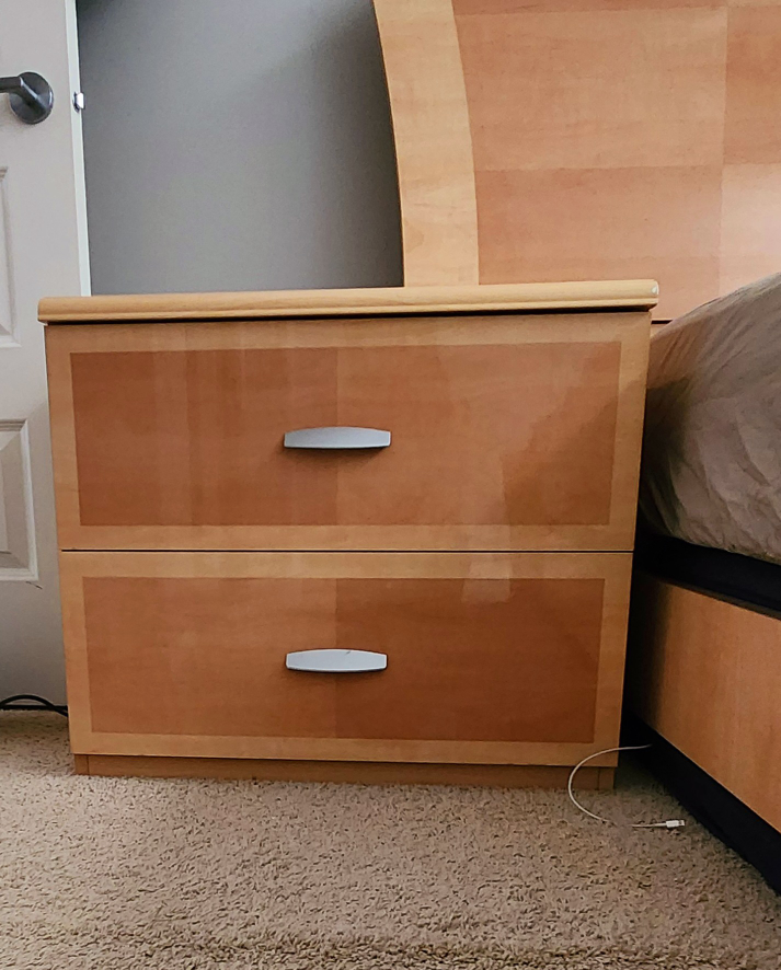 Queen size bed frame front and back with side table