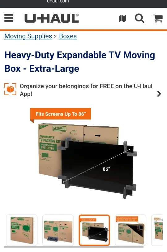 U-Haul Expandable TV cardboard (box) 48'' to 86" image indicator(3)
