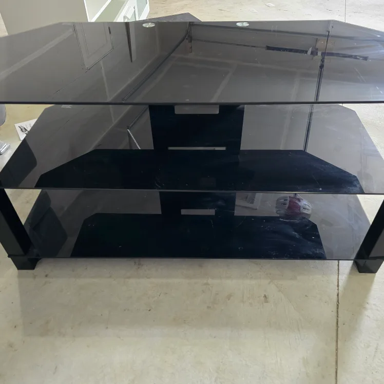 Black Glass TV Stand, Excellent Condition thumbnail