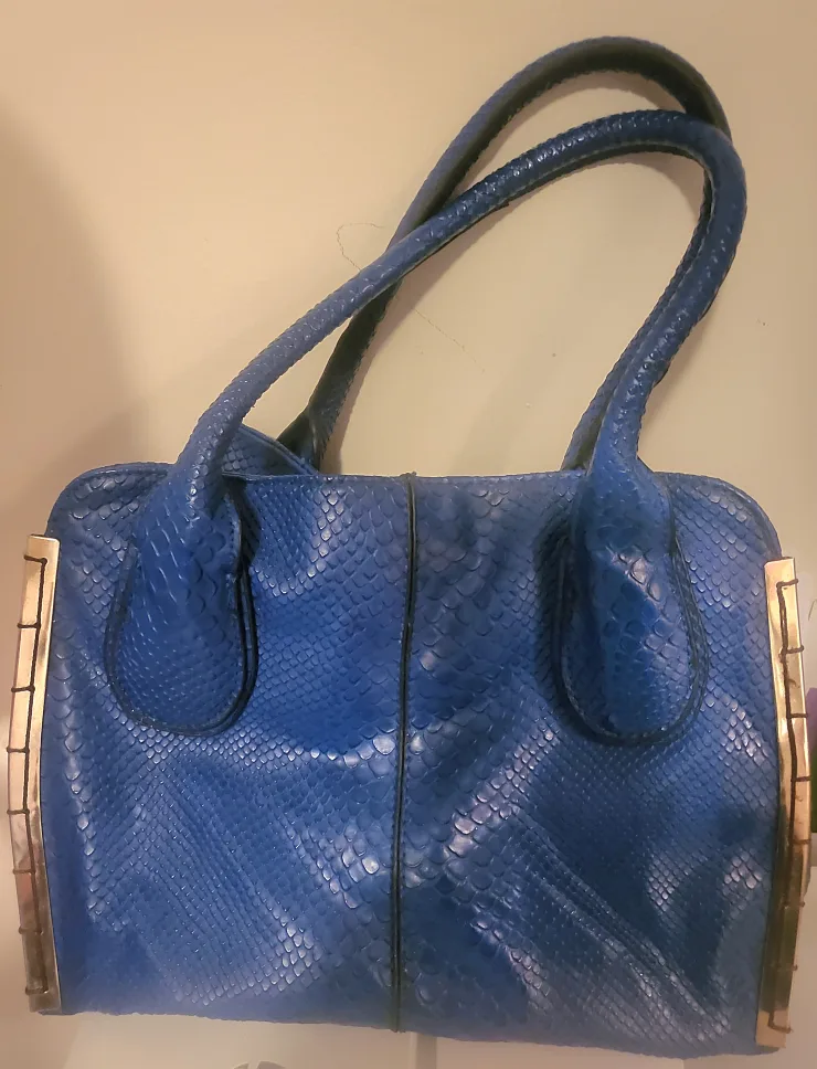 Blue Snakeskin Faux-Leather Handbag thumbnail