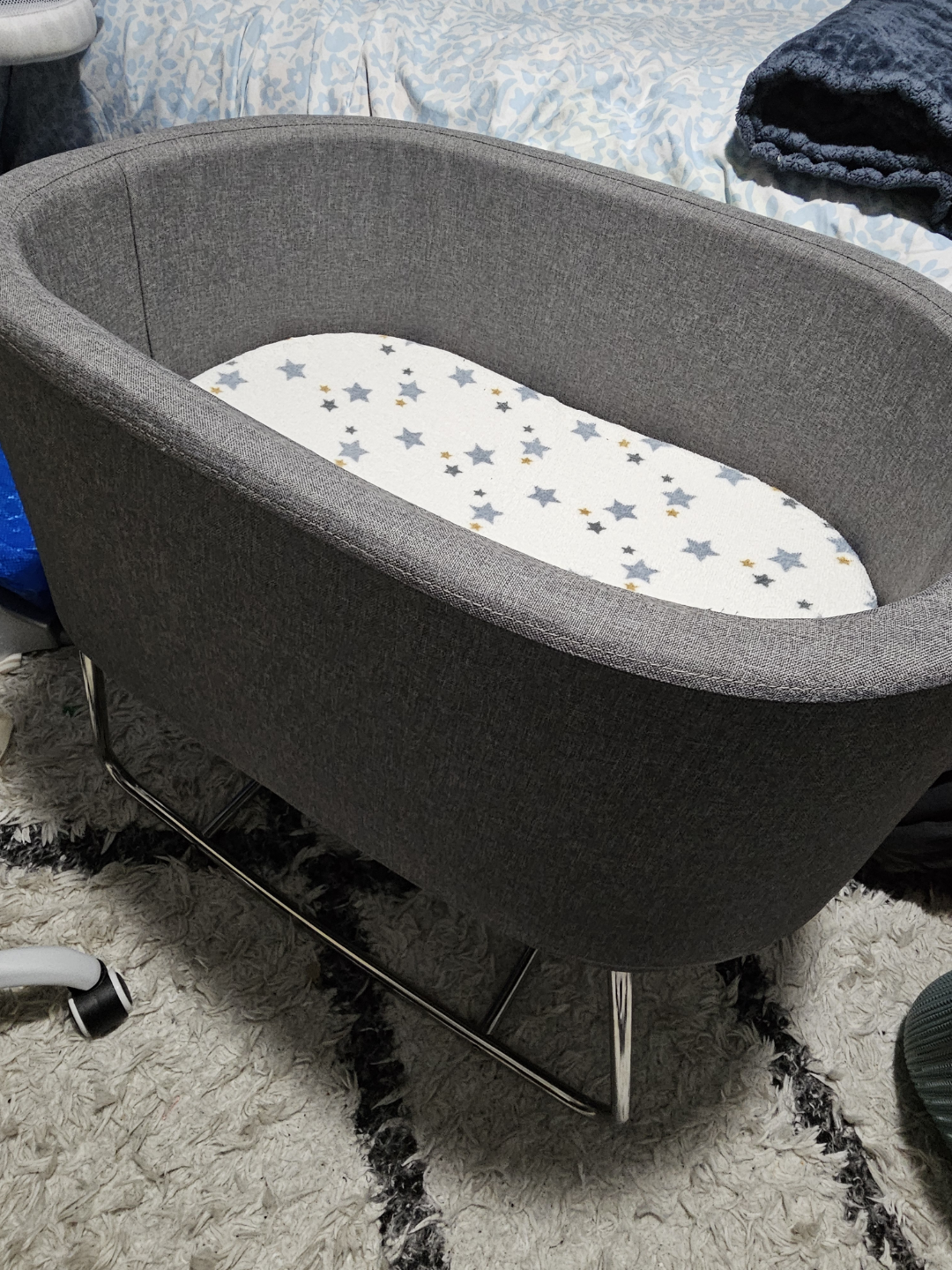 Grey Upholstered Bassinet
