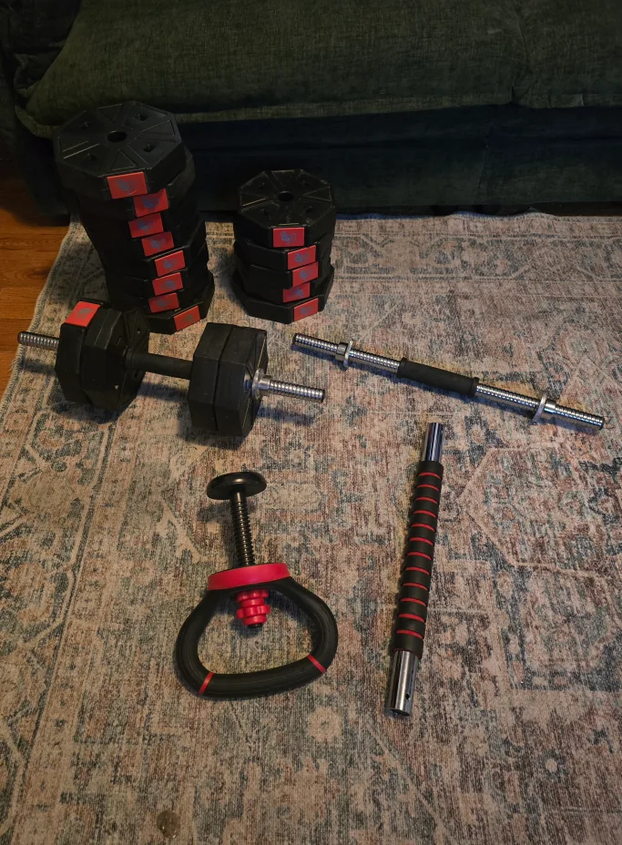 Adjustable weight plate and bar set. 88 lbs thumbnail