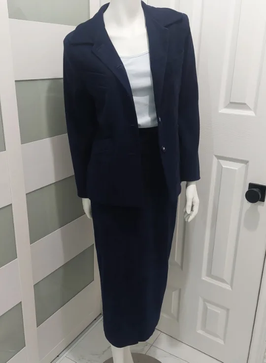 Navy Blue Suede Skirt Suit thumbnail