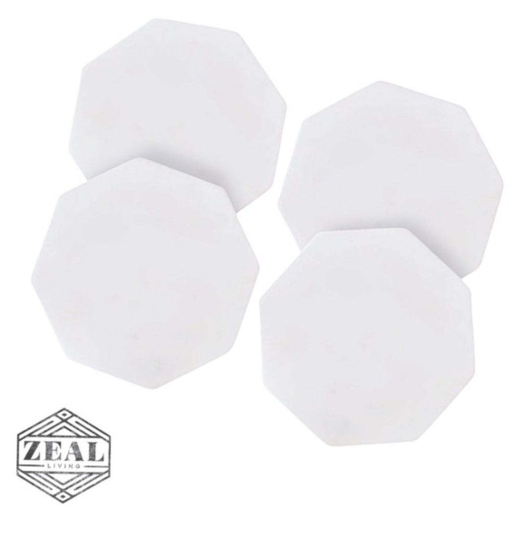 New Zeal Living White Marble Coasters - Set of 4