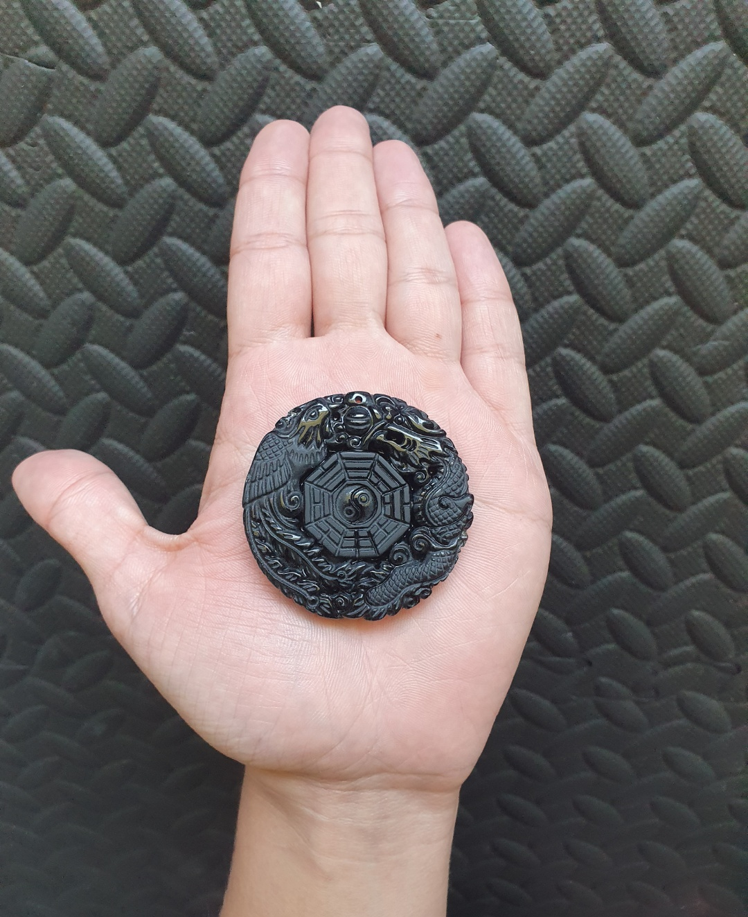Round Obsidian Pendant Dragon and Phoenix - photo 3