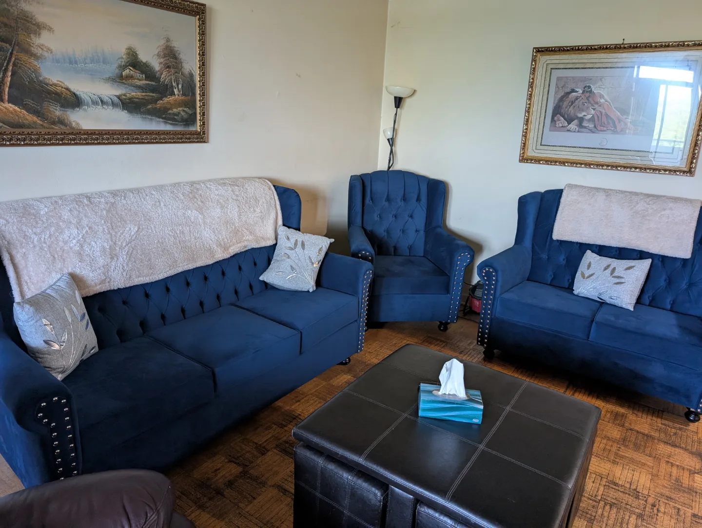 Blue Velvet Living Room Set thumbnail