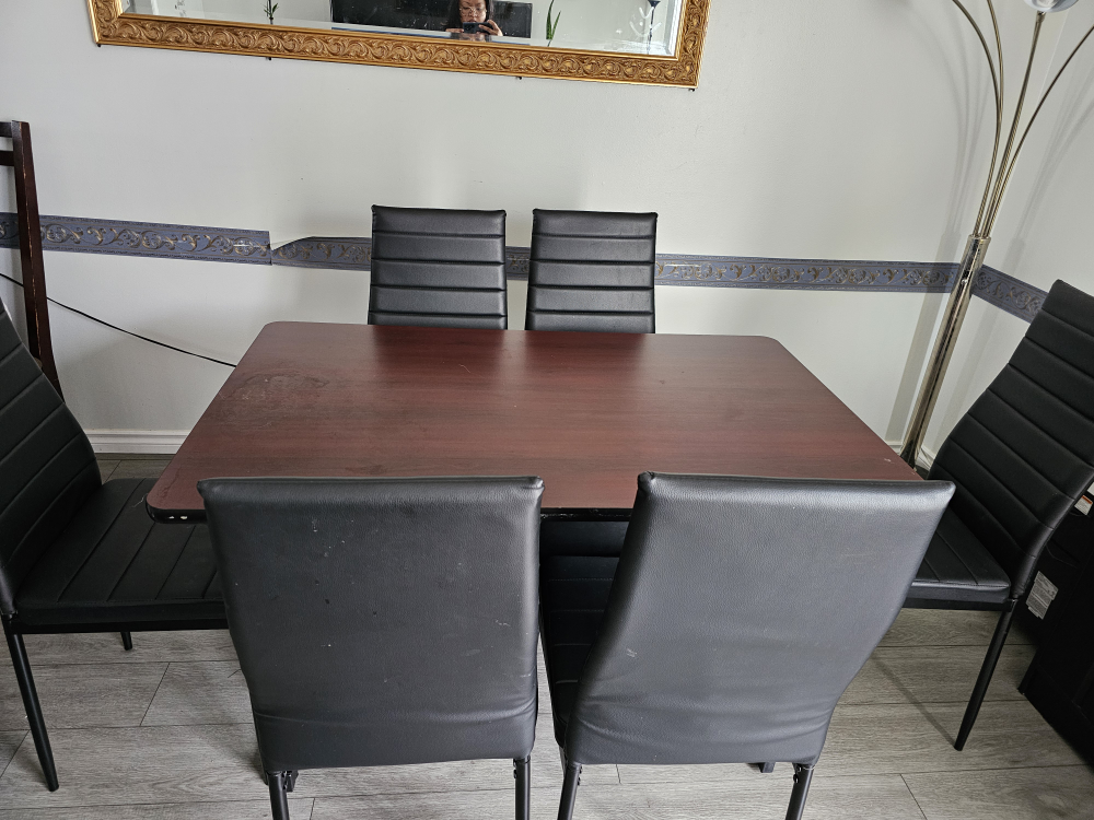 Dining Table with Black Chairs - Set of 6 Black - photo 3