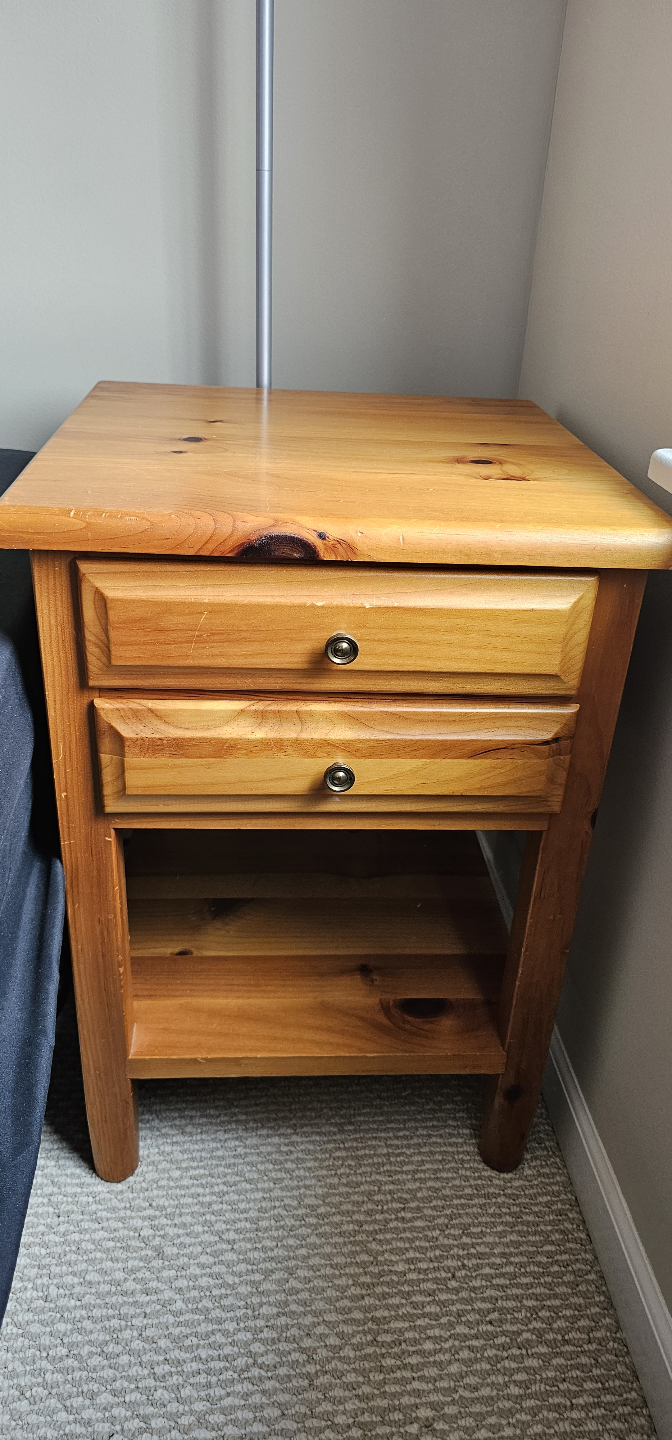 Wooden Nightstand with Drawers and Shelf