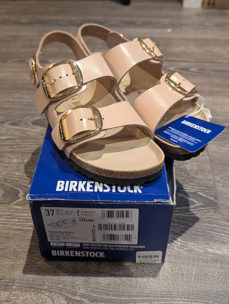 BNIB Birkenstock Natural Leather Patent - New Beige image indicator(6)