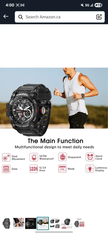 SMAEL Men's Sports Watch - Black image indicator(4)