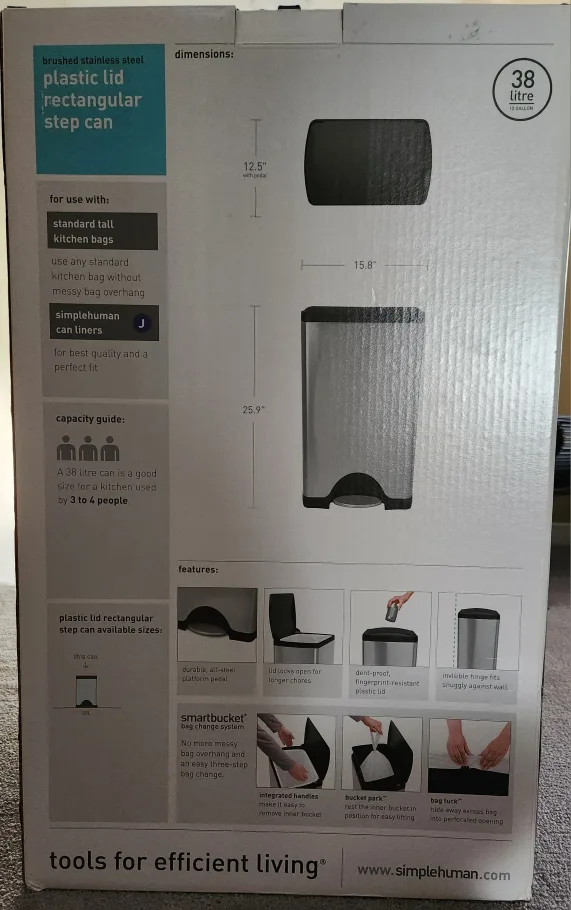 Simplehuman Rectangular Step Trash Can - 38 Litre image indicator(2)