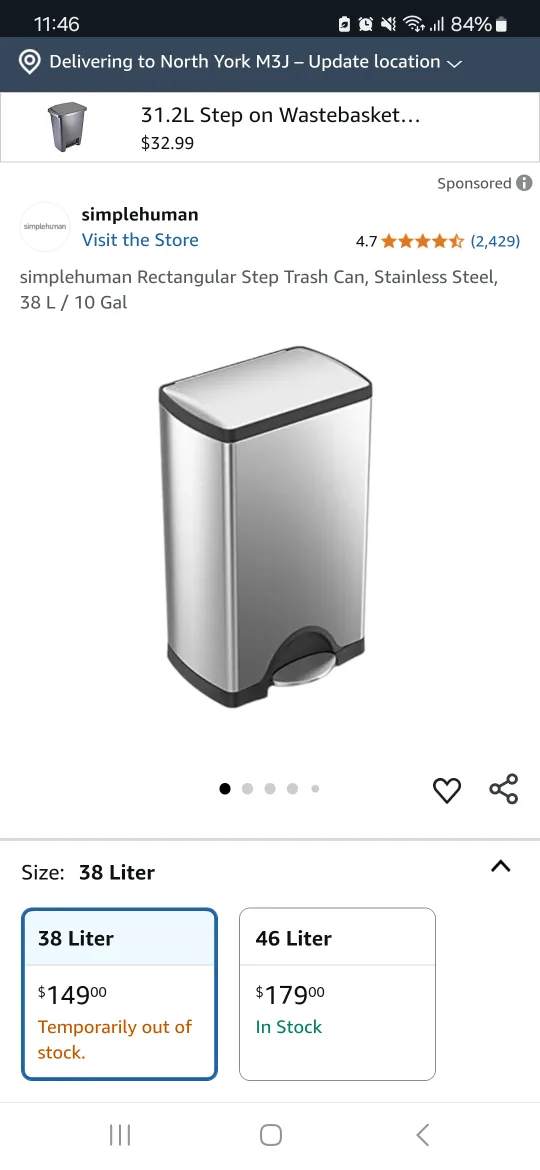 Simplehuman Rectangular Step Trash Can - 38 Litre image indicator(4)