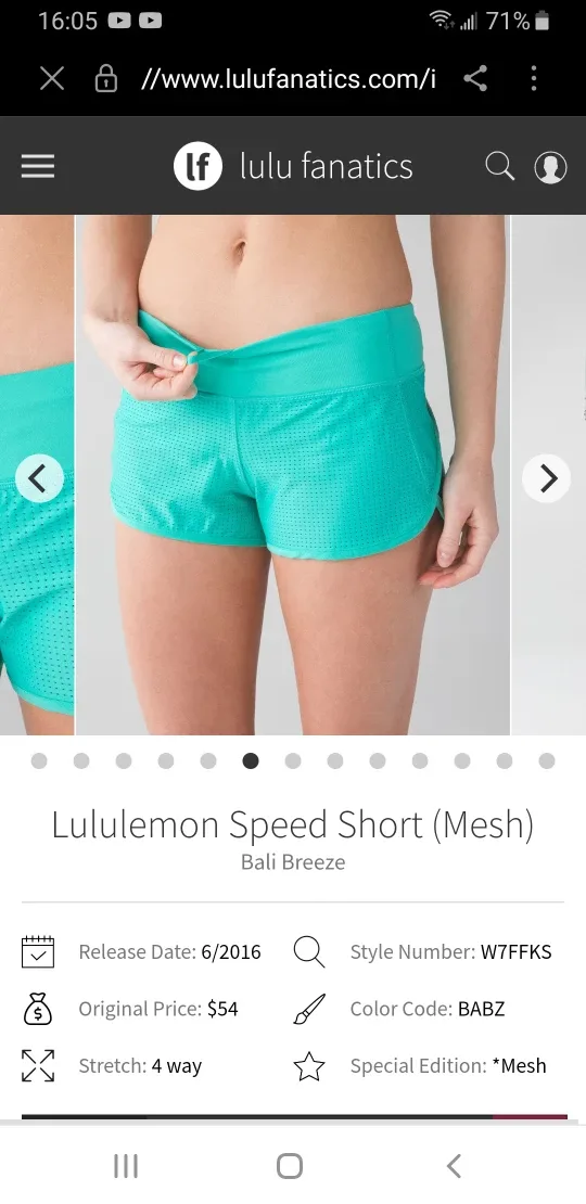 Lululemon Speed Short Mesh - Bali Breeze, Size 4 image indicator(4)