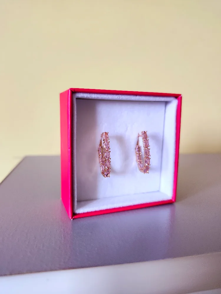 585RG(14K) Rose Rolled Gold Pink Oval Earrings image indicator(5)