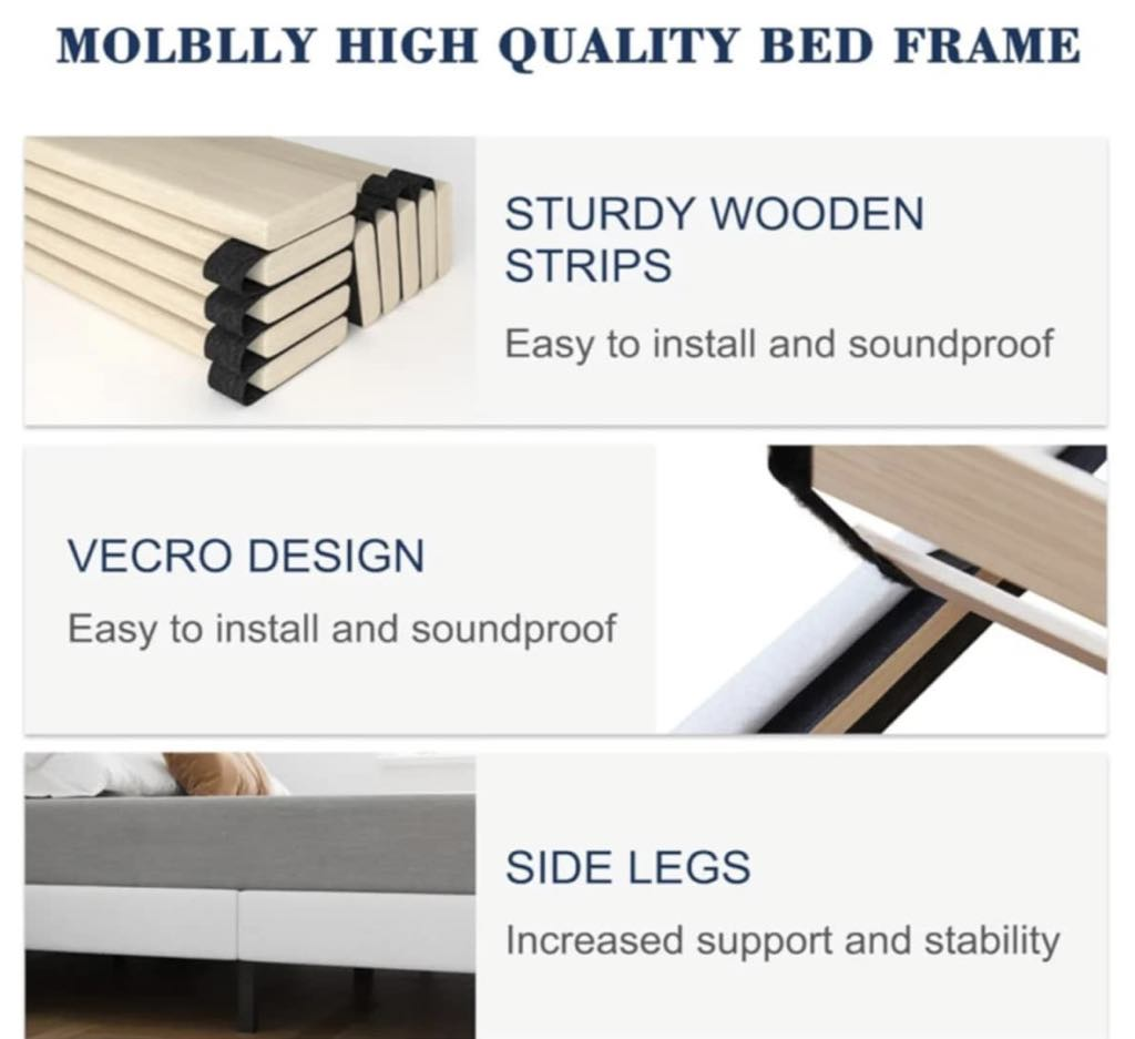 MOLBLLY Queen Size Bed Frame - Grey - photo 3