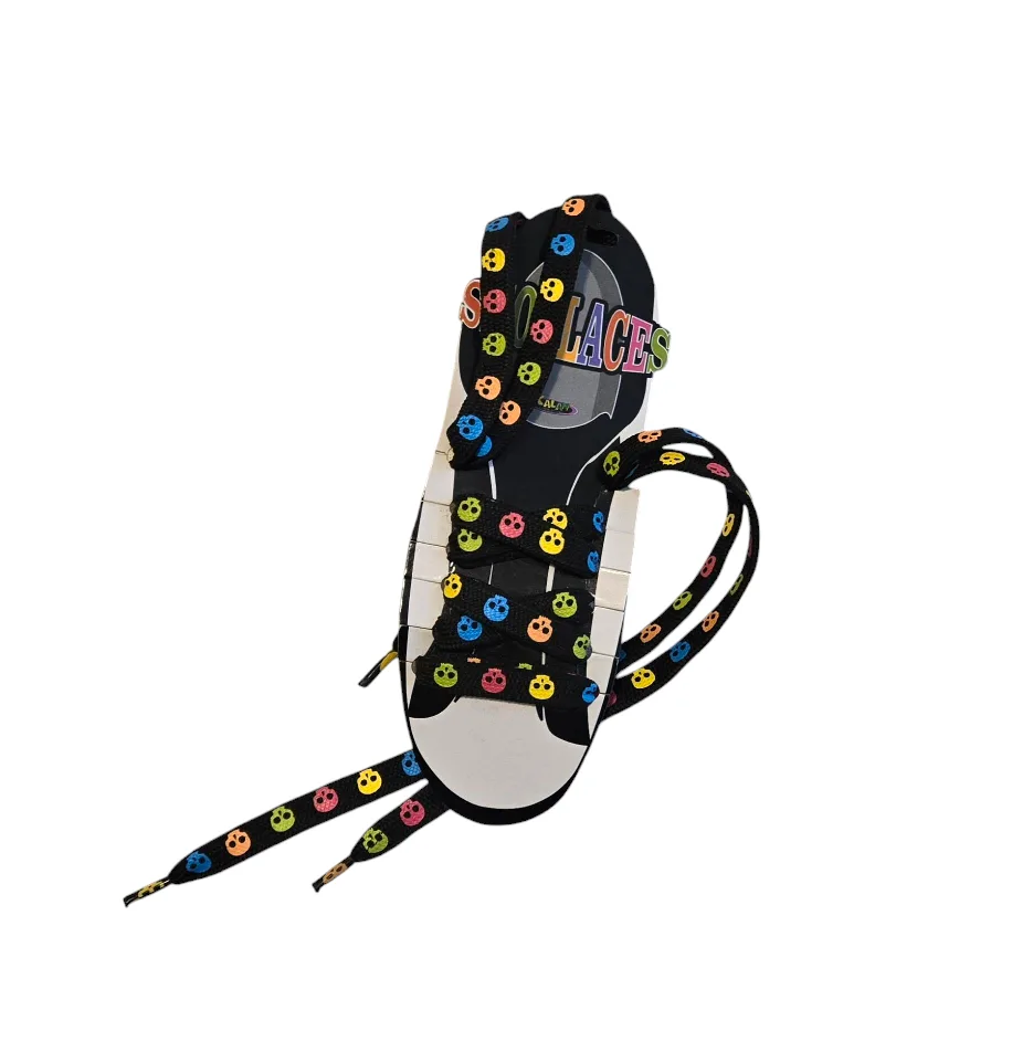 Black shoelaces with colourful skulls thumbnail