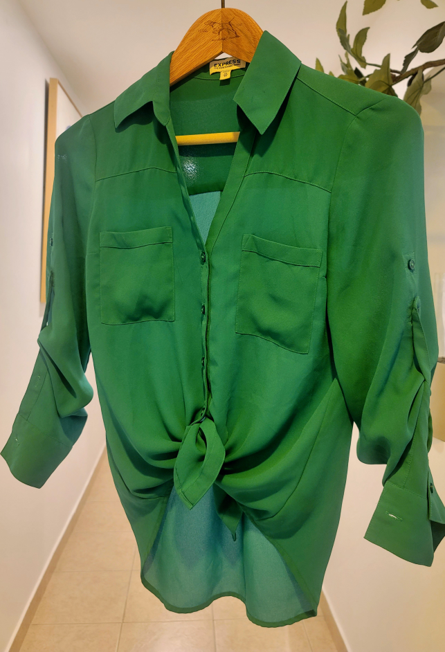 Express Green Button-Up Blouse