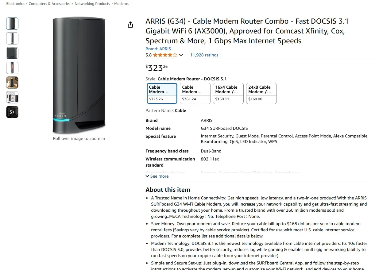 ARRIS SURFboard Wi-Fi Cable Modem image indicator(9)
