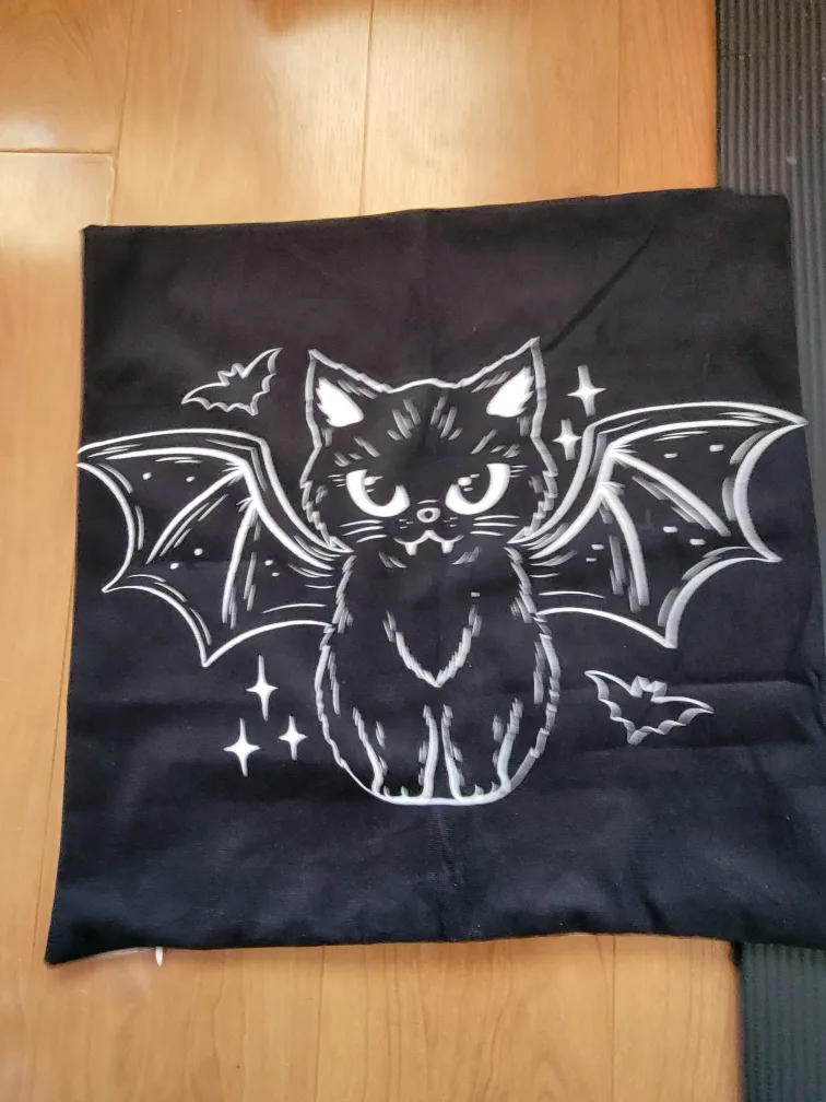 Bat Cat Pillow Cover - Black thumbnail