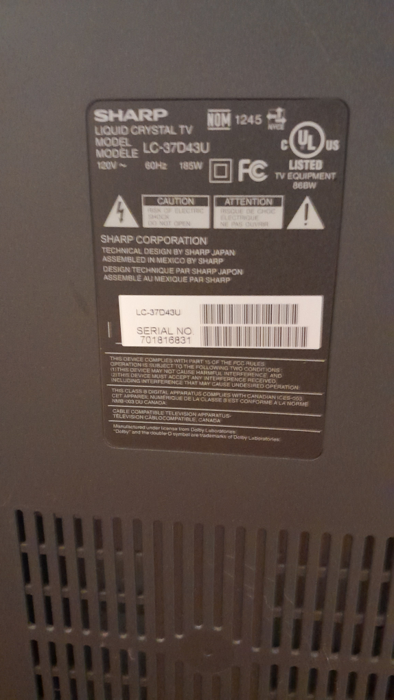 Sharp Aquos LC-37D43U 37" LCD TV - photo 5