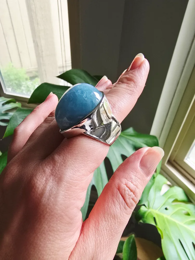 New Aquamarine natural 925 sterling silver ring image indicator(6)