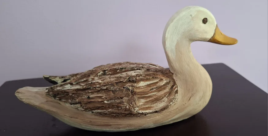 Vintage Carved Hand-Painted Wooden Duck Figurine image indicator(2)