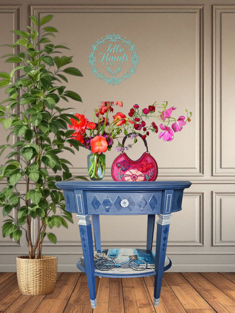 Blue End Table with Bicycle Print Accent Table - photo 4