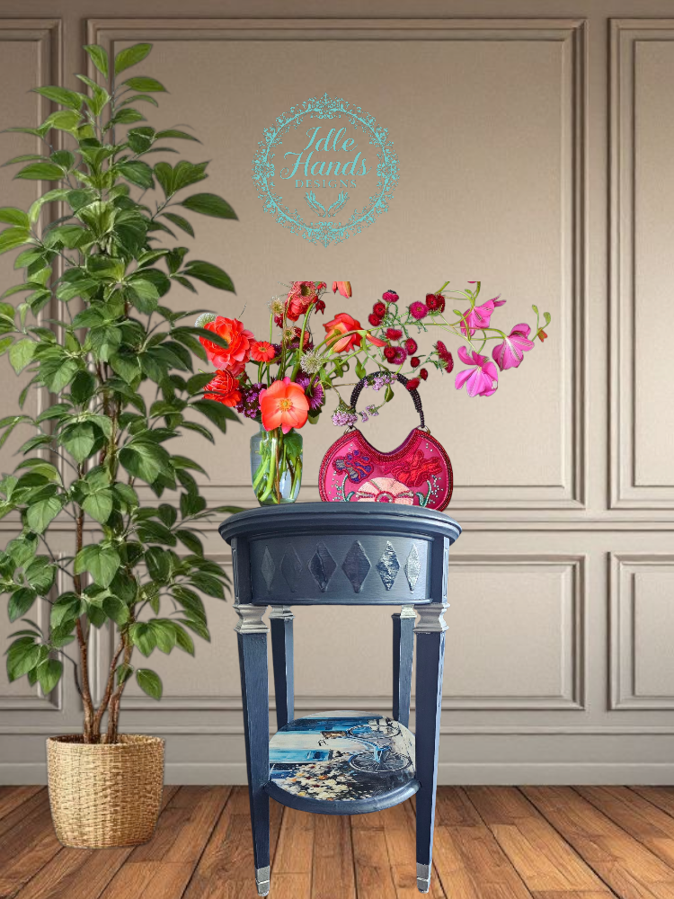 Blue End Table with Bicycle Print Accent Table - photo 5
